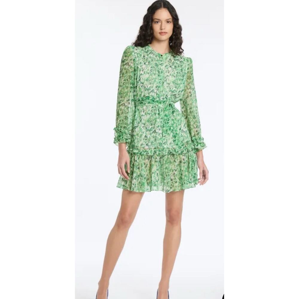 Marcs Escape To The Lilly Silk Dress Ruffle Floral Green Coastal Womens US 8 New